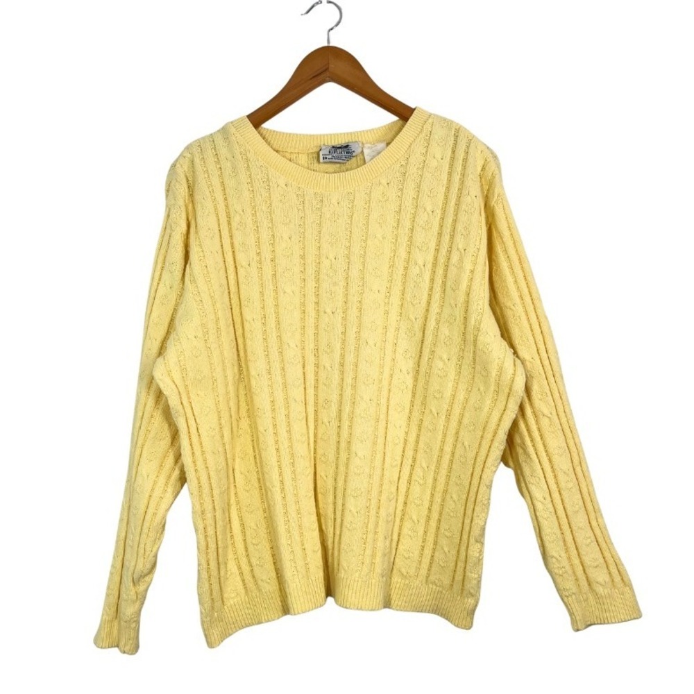 Northern Reflections Vintage Cable Knit Sweater Yellow Crewneck Sz L Canada Made